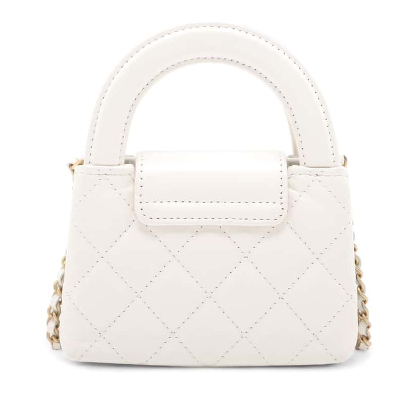 Chanel Nano Aged Calfskin Kelly Shopper Bag White Leather Good condition - Back View