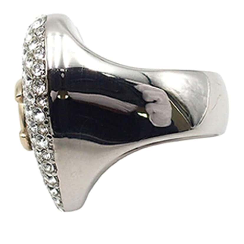 Chanel Silver Plated Crystal CC Heart Ring Silver Metal Good condition - Back View