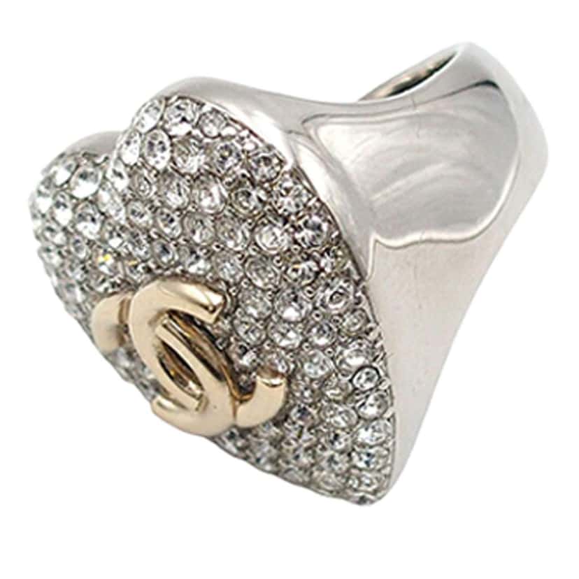 Chanel Silver Plated Crystal CC Heart Ring Silver Metal Good condition - Inside View