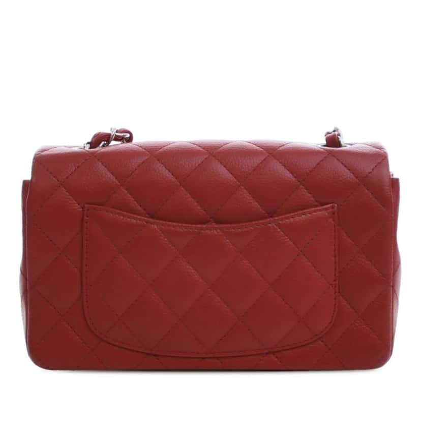 Chanel Mini Rectangular Classic Caviar Single Flap Red Leather Good condition - Back View