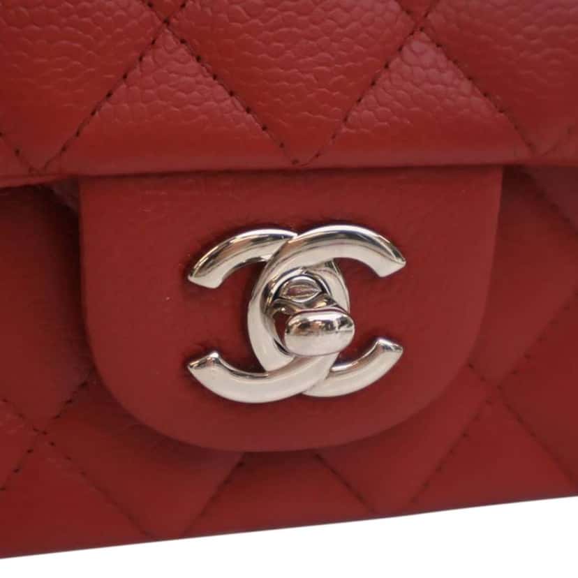 Chanel Mini Rectangular Classic Caviar Single Flap Red Leather Good condition - Box View
