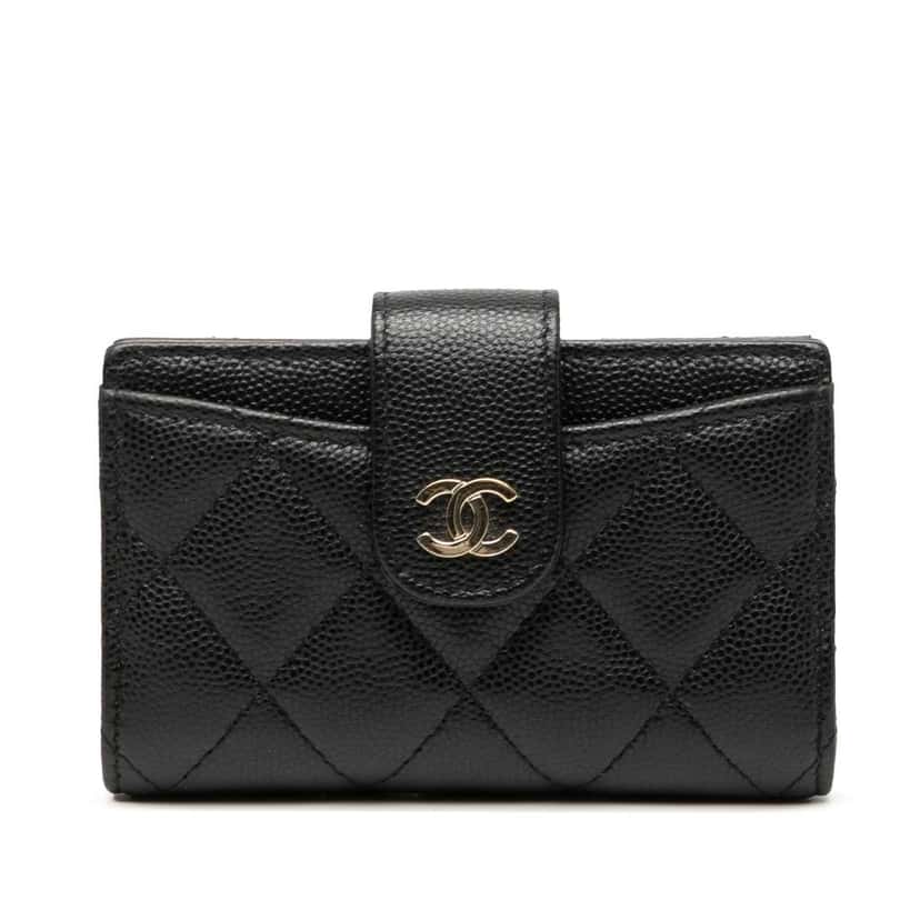 Chanel CC Quilted Caviar Card Holder Black Leather Good condition - Front View