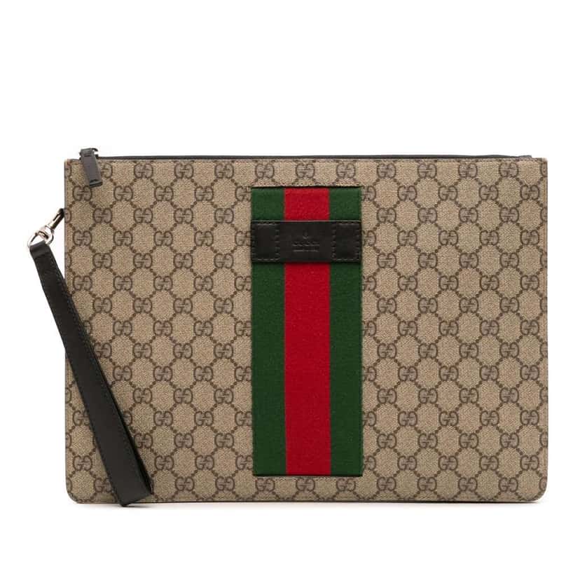Gucci GG Supreme Web Clutch Brown Canvas Good condition - Front View