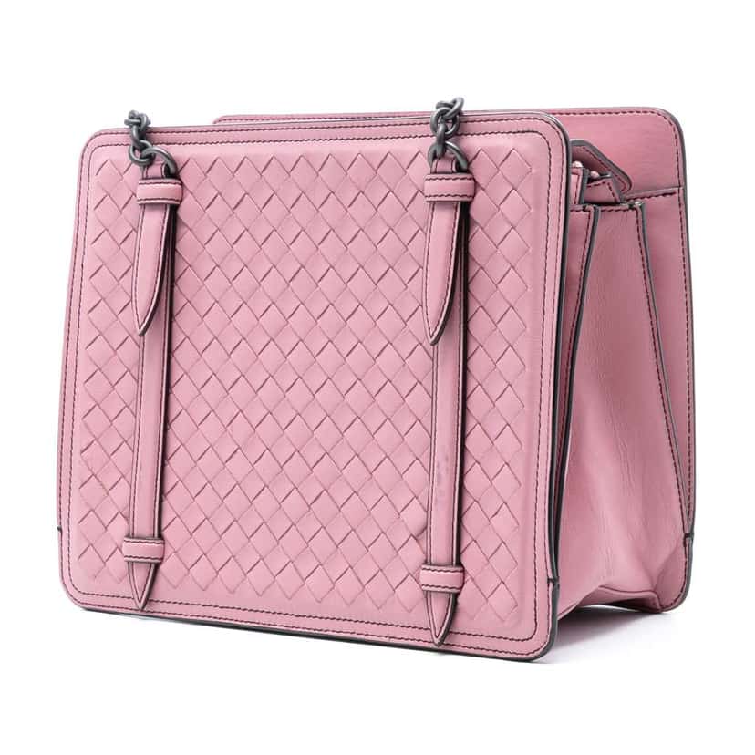Bottega Veneta Nappa Intrecciato Chain Shoulder Bag Pink Leather Very good condition - Back View