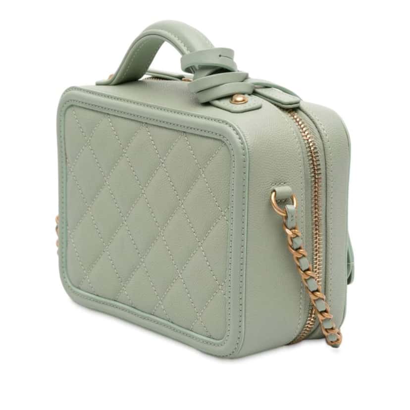 Chanel Small Caviar CC Filigree Vanity Case Green Leather Good condition - Back View