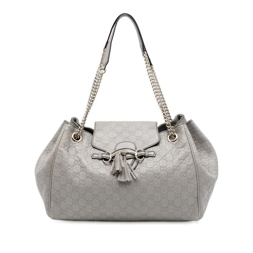 Gucci Large Guccissima Emily Chain Shoulder Bag Grey Leather Good condition - Front View