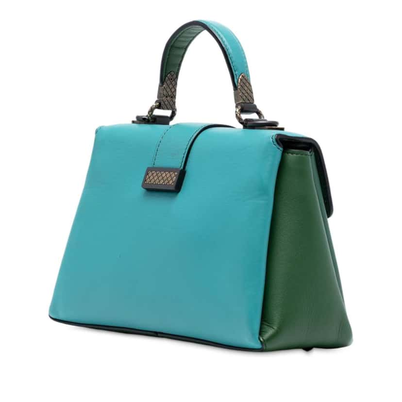 Bottega Veneta Mini Bicolor Nappa Piazza Top Handle Satchel Green Leather Good condition - Back View