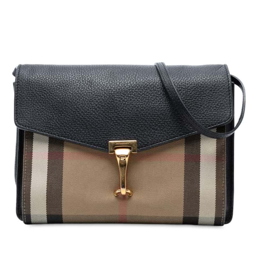 Burberry Small Leather and House Check Canvas Derby Macken Crossbody Black Leather Good condition - Front View