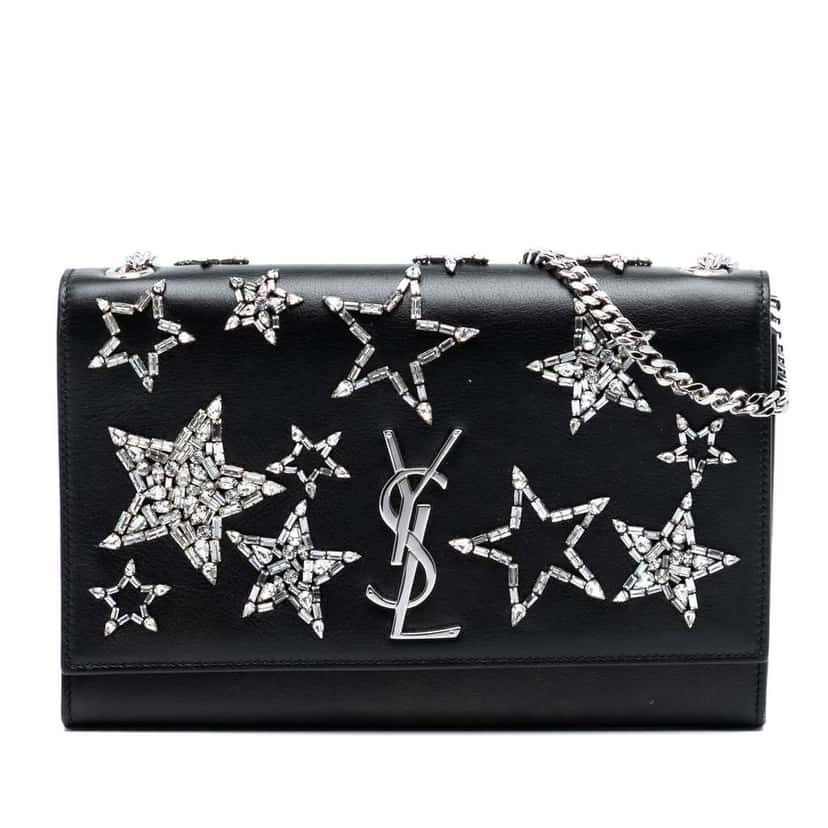 Saint Laurent Medium Smooth Calfskin Crystal Star Monogram Kate Crossbody Black Leather Good condition - Front View