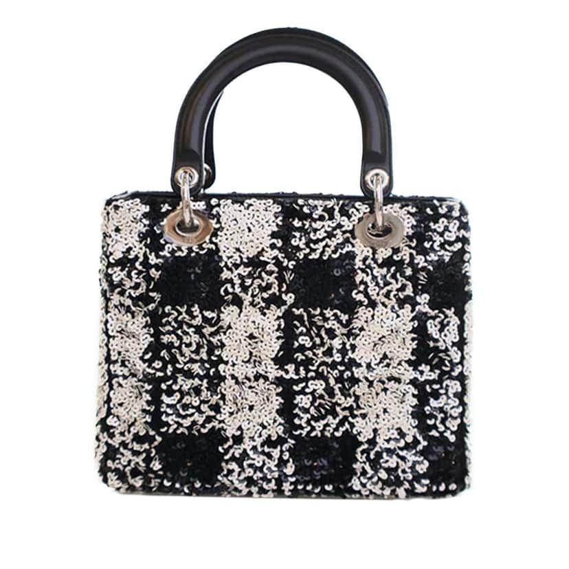 Dior Medium Lambskin Sequin Embellished Lady Dior Black Leather Good condition - Back View