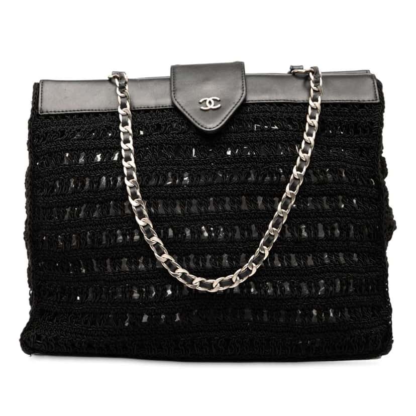 Chanel CC Crochet Raffia Chain Tote Black Fair condition - Front View