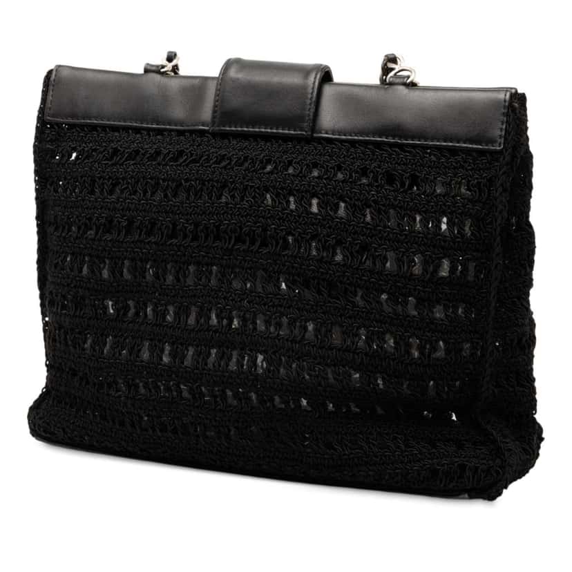 Chanel CC Crochet Raffia Chain Tote Black Fair condition - Back View