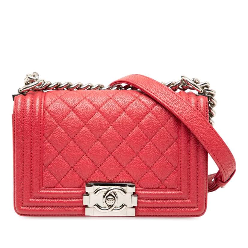 Chanel Small Quilted Caviar Boy Flap Red Leather Good condition - Front View