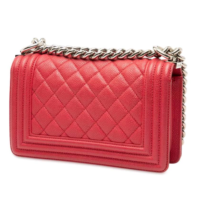 Chanel Small Quilted Caviar Boy Flap Red Leather Good condition - Back View