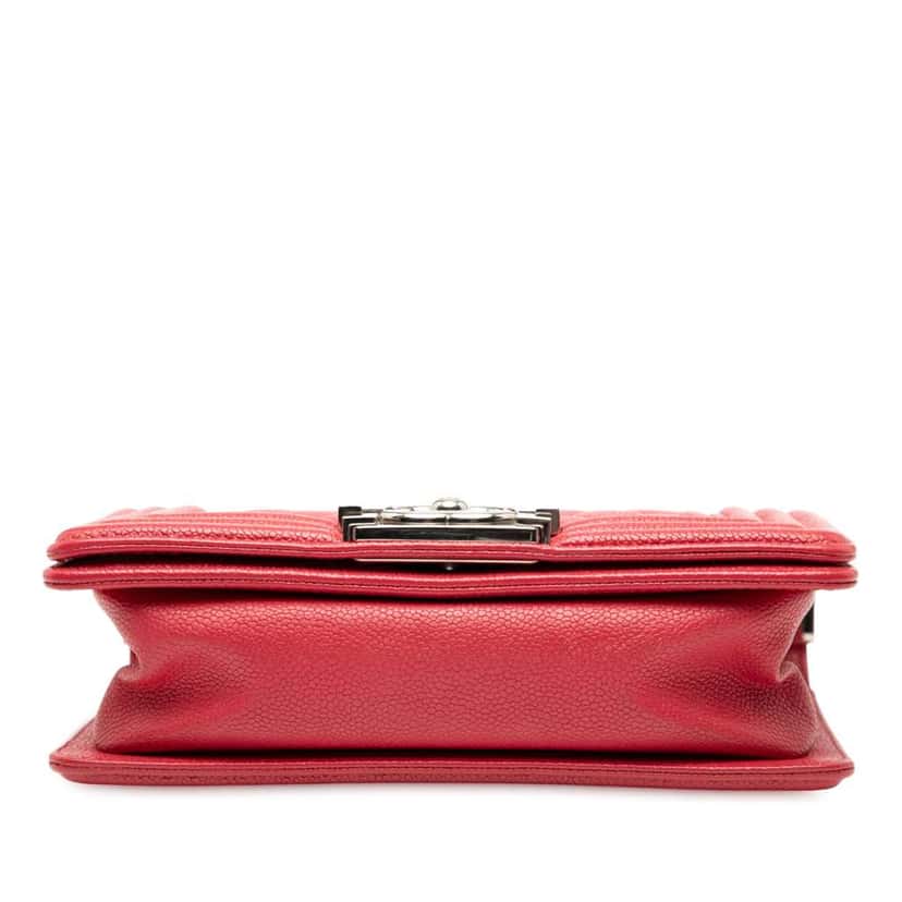 Chanel Small Quilted Caviar Boy Flap Red Leather Good condition - Inside View