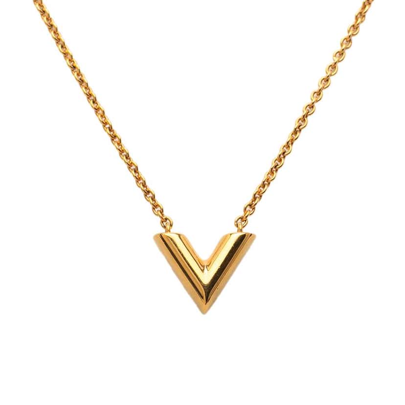 Louis Vuitton Gold Plated Essential V Necklace Gold Metal Good condition - Front View