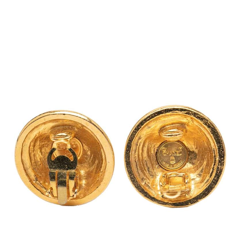 Chanel Gold Plated CC Round Clip on Earrings Gold Metal Good condition - Back View