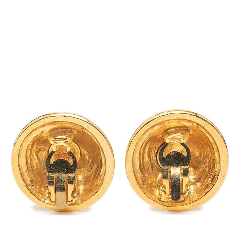 Chanel Gold Plated CC Round Clip on Earrings Gold Metal Good condition - Inside View