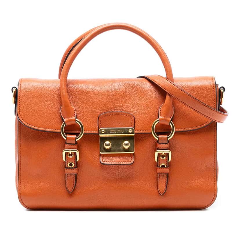 Miu Miu Goatskin Madras Flap Satchel Orange Leather Good condition - Front View