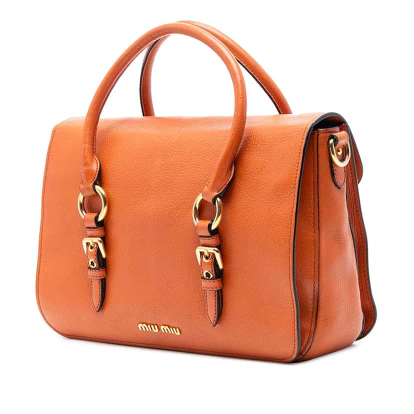Miu Miu Goatskin Madras Flap Satchel Orange Leather Good condition - Back View