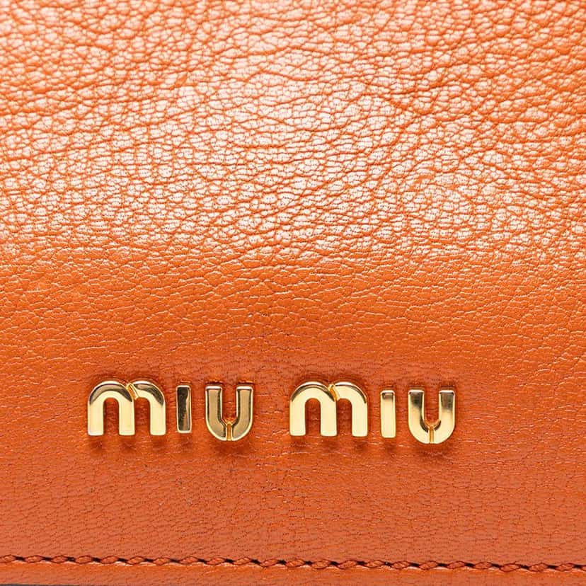 Miu Miu Goatskin Madras Flap Satchel Orange Leather Good condition - Box View