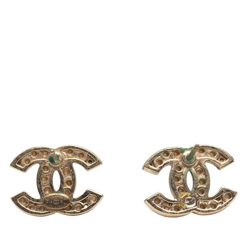 Chanel CC Gold Plated Faux Pearl Push Back Earrings Gold Metal Good condition - Back View