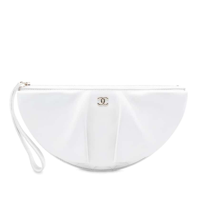 Chanel Lambskin Wave Clutch White Leather Good condition - Front View