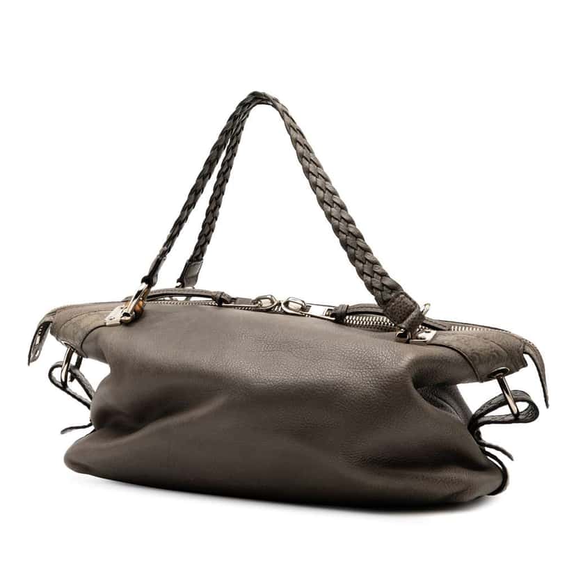 Gucci Medium Leather Bamboo Bar Tote Grey Leather Fair condition - Back View