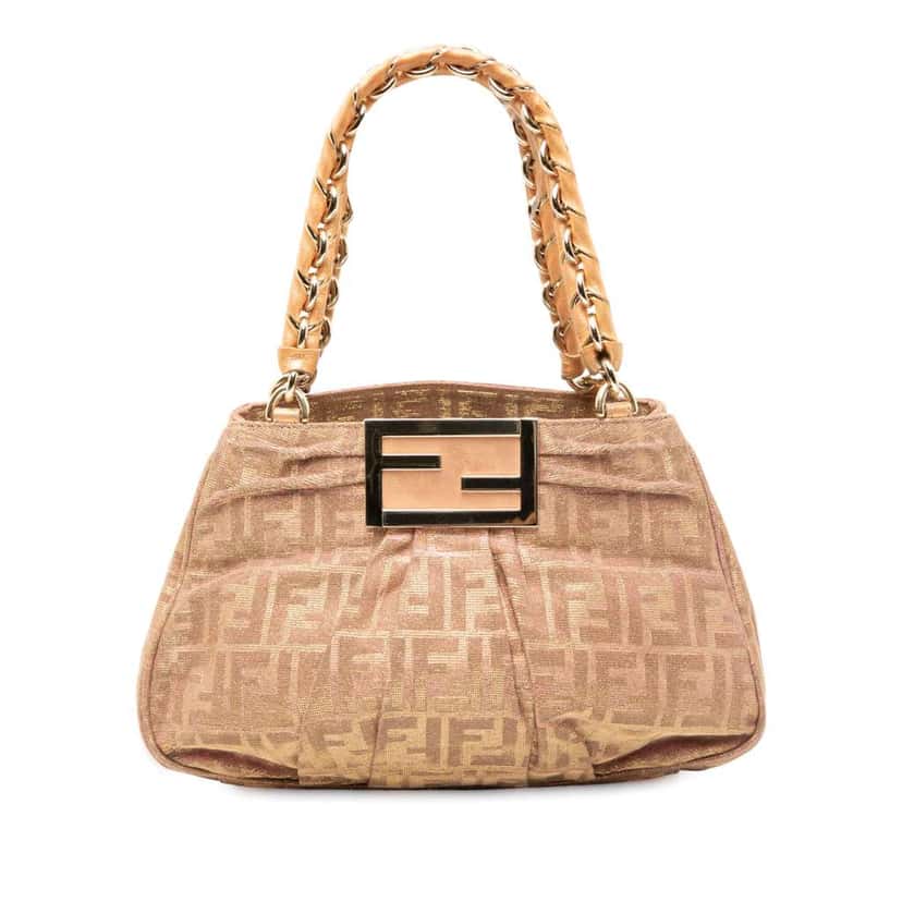 Fendi Small Zucca Metallic Lurex Mia Chain Tote Brown Polyester Good condition - Front View