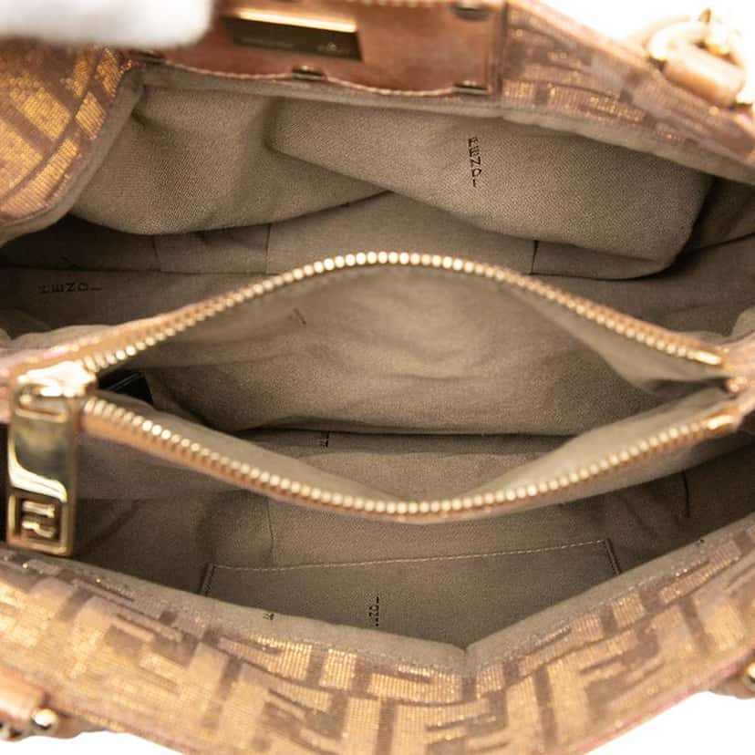 Fendi Small Zucca Metallic Lurex Mia Chain Tote Brown Polyester Good condition - Model View