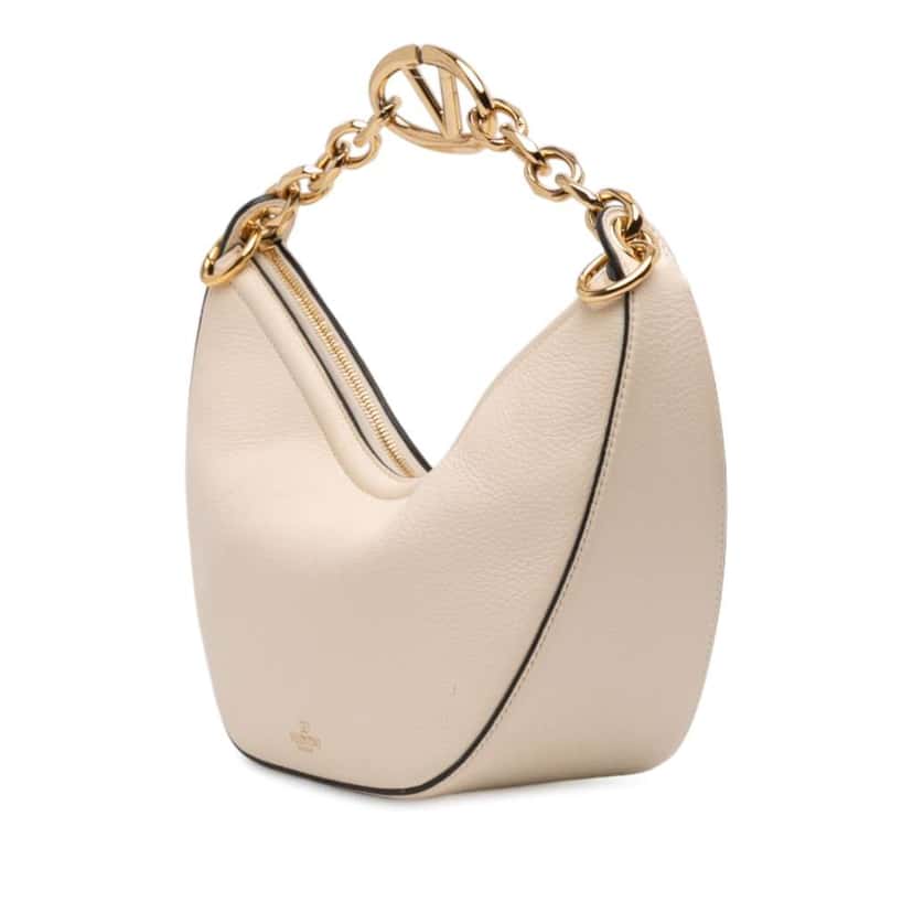 Valentino Small Grainy Calfskin VLogo Moon Hobo White Leather Good condition - Back View