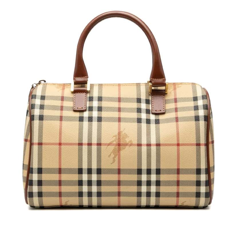 Burberry Haymarket Check Coated Canvas Boston Bag Brown Canvas Good condition - Front View