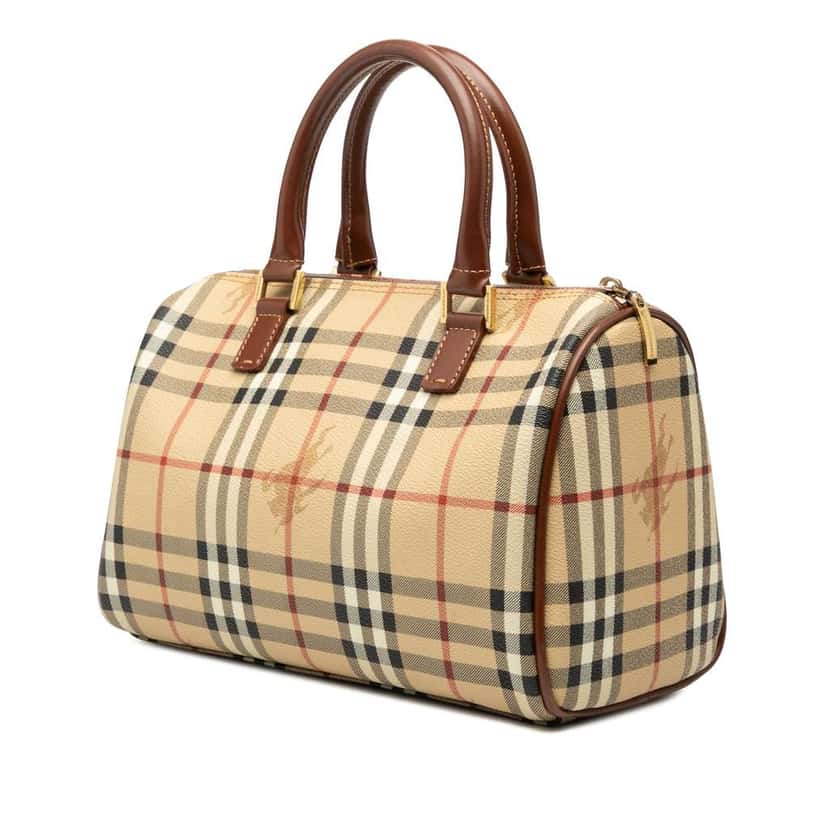 Burberry Haymarket Check Coated Canvas Boston Bag Brown Canvas Good condition - Back View