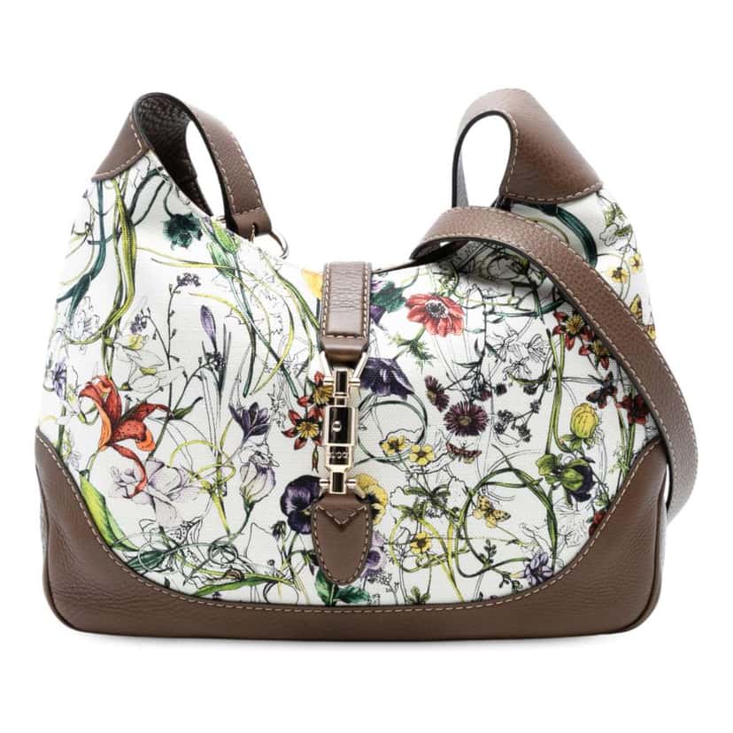 Gucci Flora Canvas Jackie O Bouvier Crossbody White Canvas Good condition - Front View