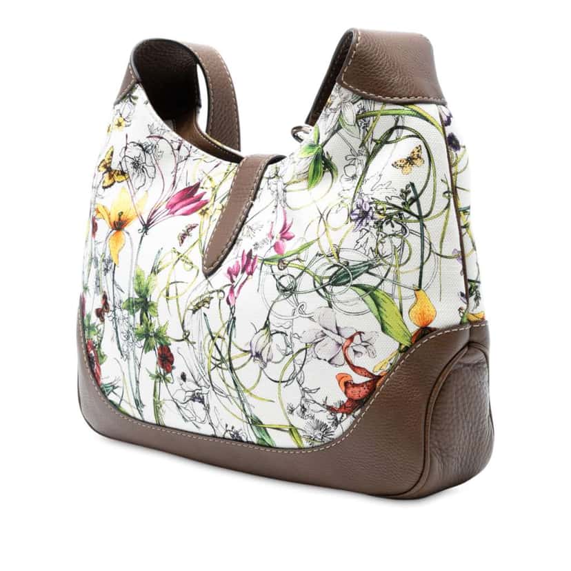 Gucci Flora Canvas Jackie O Bouvier Crossbody White Canvas Good condition - Back View