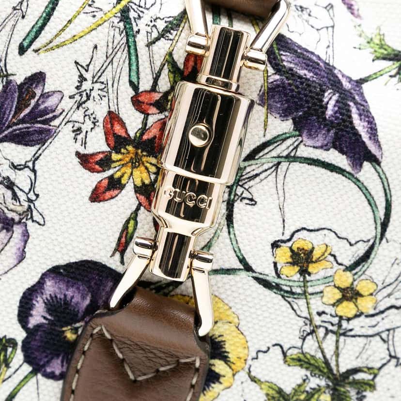 Gucci Flora Canvas Jackie O Bouvier Crossbody White Canvas Good condition - Box View