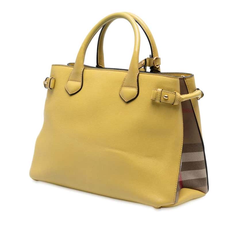 Burberry Medium Leather and House Check Banner Satchel Yellow Leather Good condition - Back View