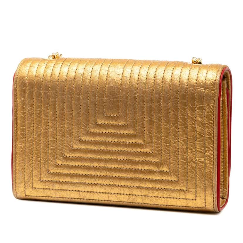 Saint Laurent Small Metallic Quilted Calfskin Monogram Kate Tassel Crossbody Gold Leather Good condition - Back View