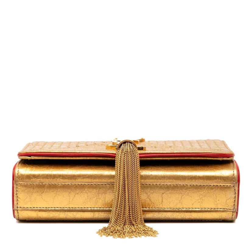 Saint Laurent Small Metallic Quilted Calfskin Monogram Kate Tassel Crossbody Gold Leather Good condition - Inside View