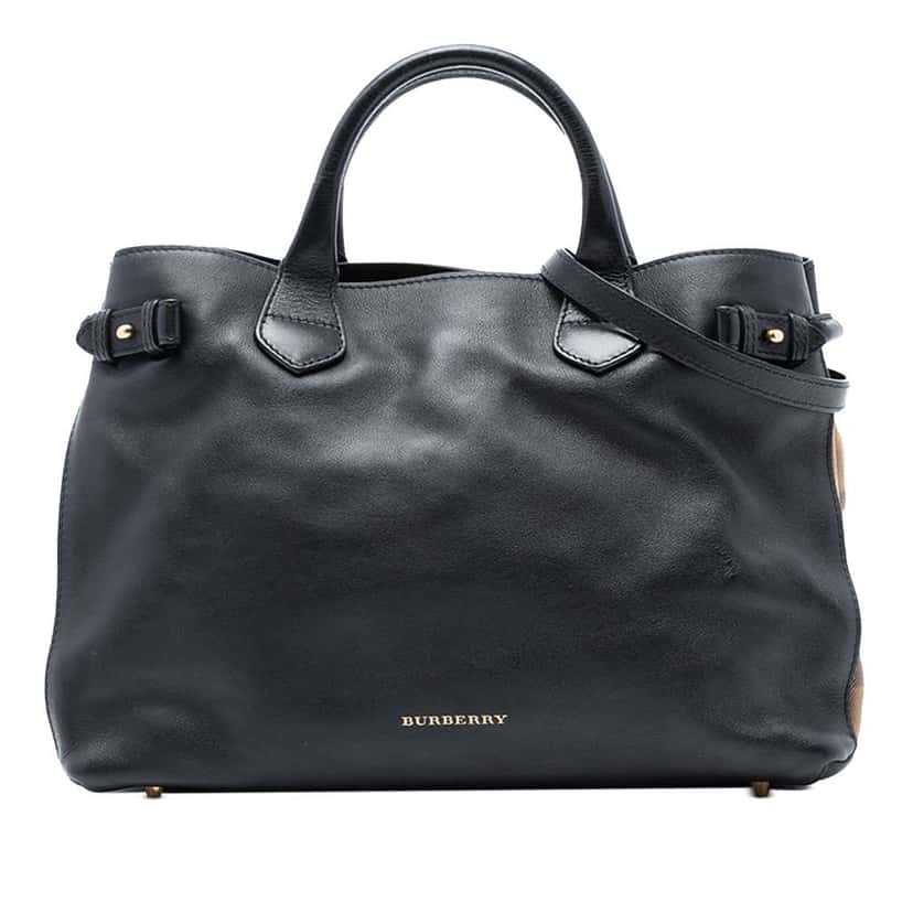 Burberry Medium Leather and House Check Banner Satchel Black Leather Good condition - Front View