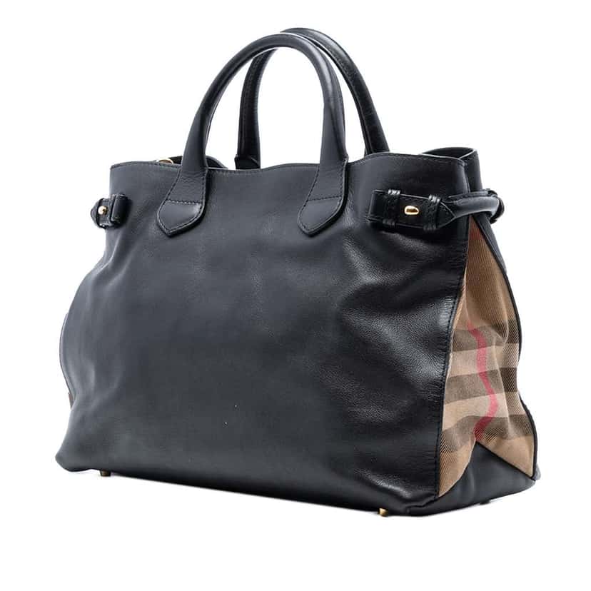 Burberry Medium Leather and House Check Banner Satchel Black Leather Good condition - Back View