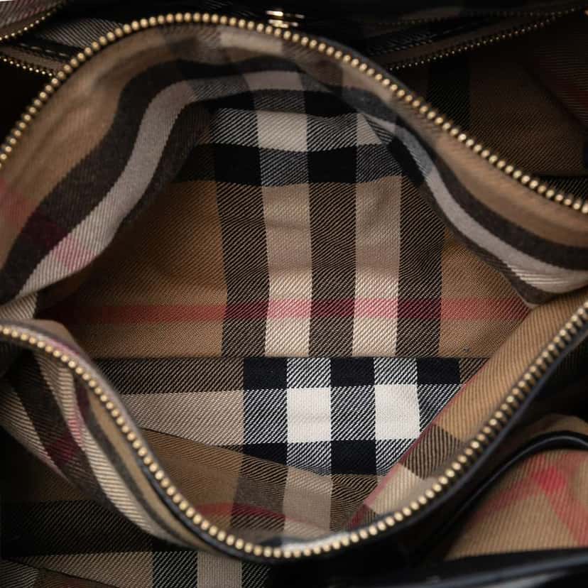 Burberry Medium Leather and House Check Banner Satchel Black Leather Good condition - Model View