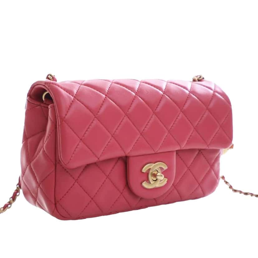 Chanel Mini Rectangular Classic Lambskin Pearl Crush Single Flap Pink Leather Good condition - Inside View
