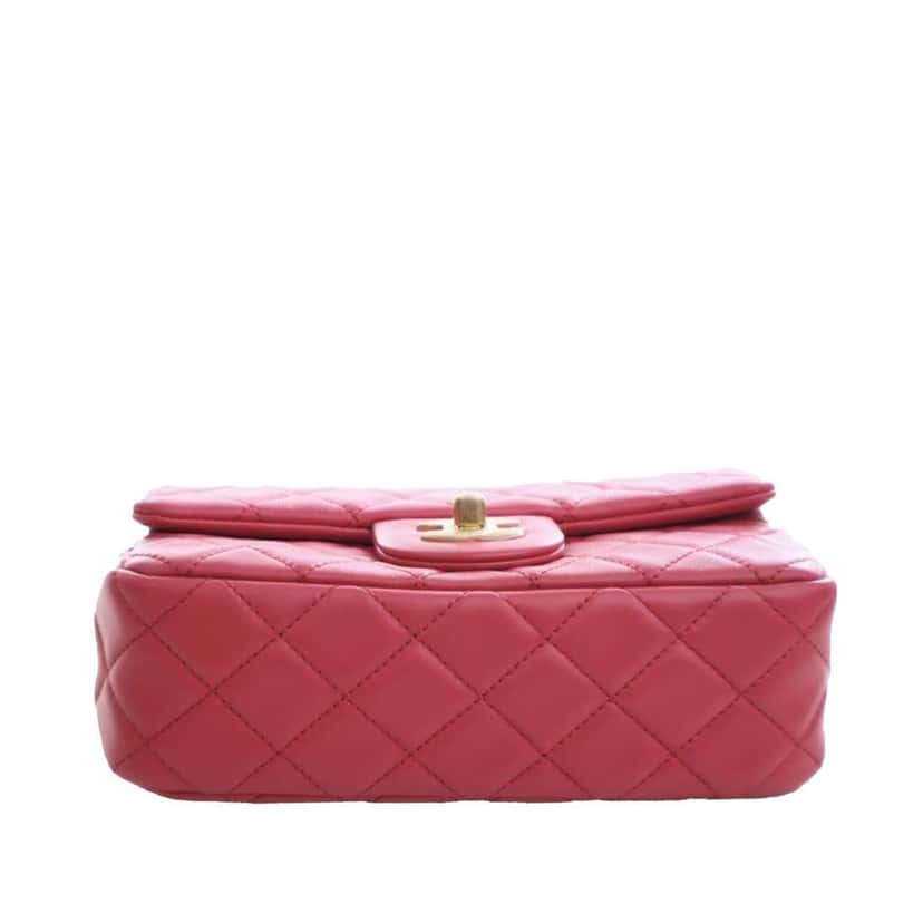 Chanel Mini Rectangular Classic Lambskin Pearl Crush Single Flap Pink Leather Good condition - Box View