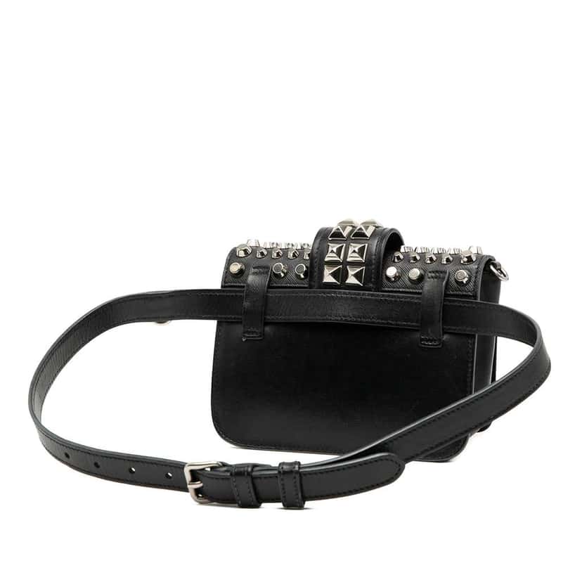 Prada Studded City Calf and Saffiano Cahier Belt Bag Black Leather Good condition - Back View