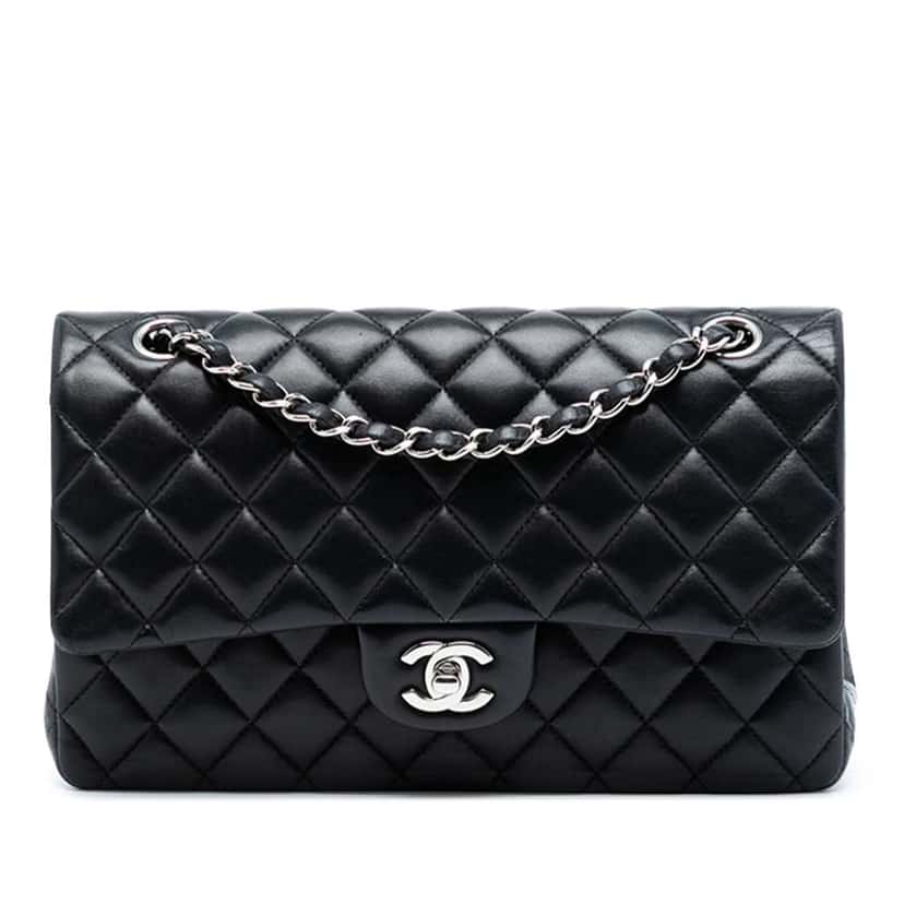 Chanel Medium Classic Lambskin Double Flap Black Leather Good condition - Front View