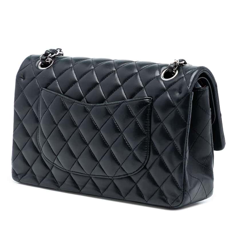 Chanel Medium Classic Lambskin Double Flap Black Leather Good condition - Back View