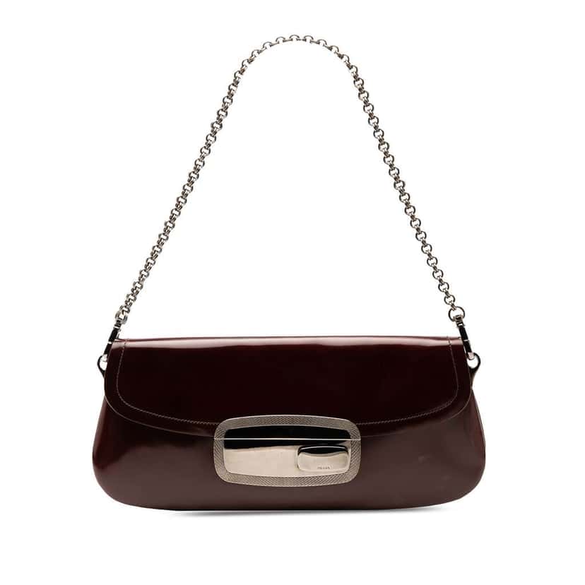 Prada Spazzolato Mirror Chain Flap Red Leather Good condition - Front View