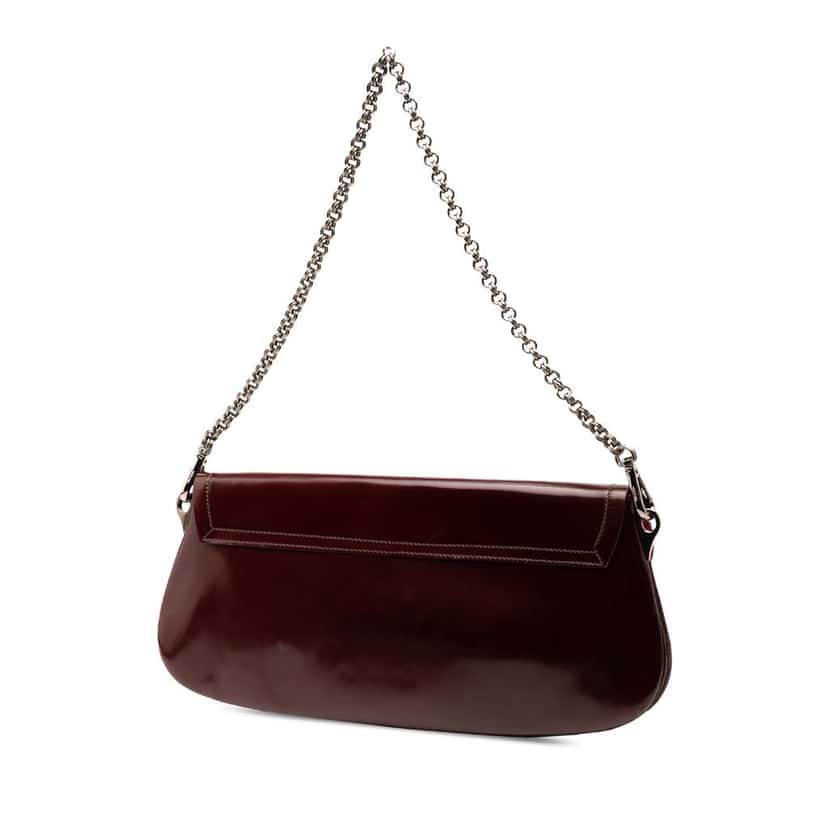 Prada Spazzolato Mirror Chain Flap Red Leather Good condition - Back View