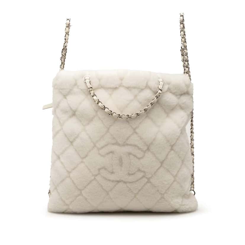 Chanel CC Shearling Coco Neige Backpack White Good condition - Front View